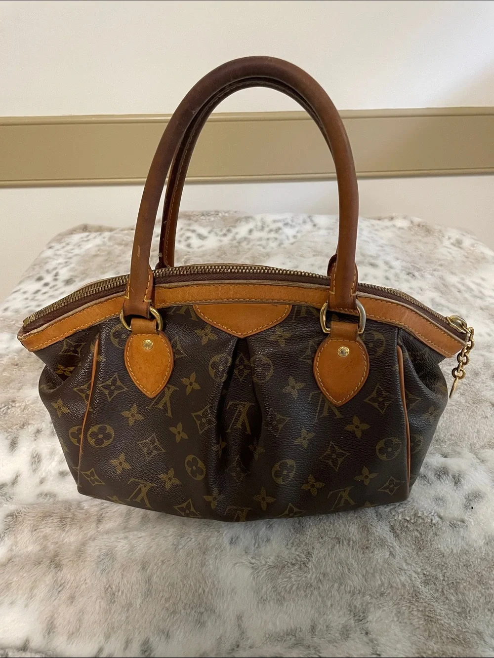 Louis Vuitton Tivoli PM Brown Monogram Canvas Satchel with Natural Leather Trim